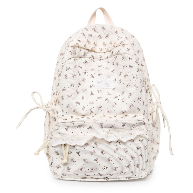 Women'S Young Bags - Winter-Cord-Rucksack mit Schleifenmuster und Spitze, Kawaii-Reiserucksack,
