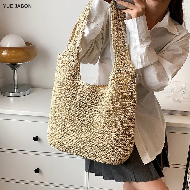 Women'S Raffia Bags - Weiche Strand-Vintage Handgewebte Schultertaschen Raffia Rattan